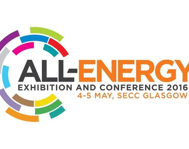 All-Energy Exhibition and Conference 2016 logo with event dates and colorful circular design.