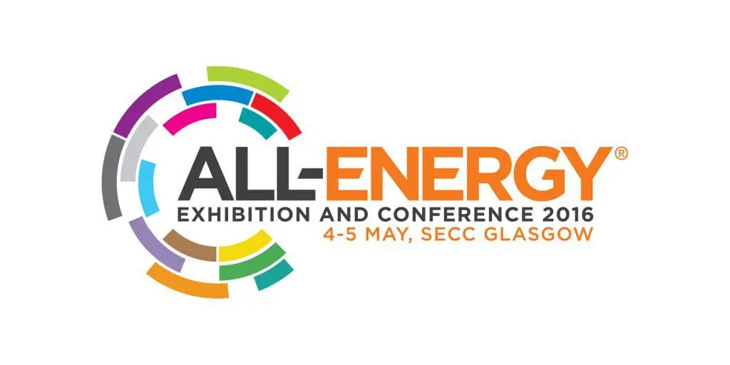 All-Energy Exhibition and Conference 2016 logo with event dates and colorful circular design.