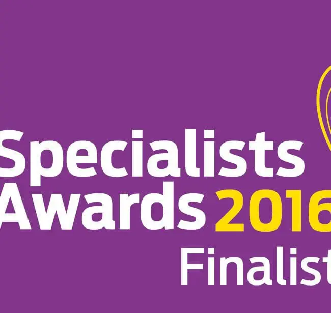 CN Specialists Awards 2016 Finalist logo on a purple background with yellow accents.