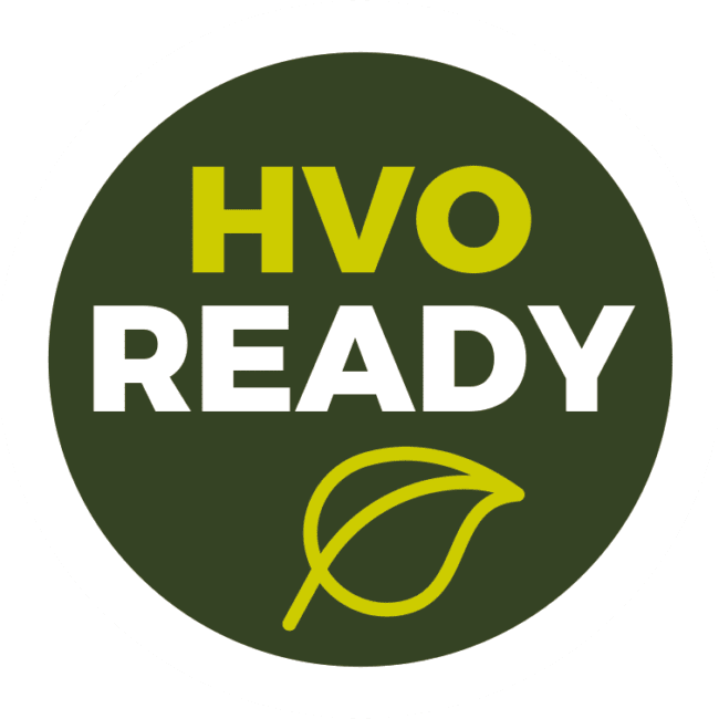 Green badge with HVO READY text and a leaf icon, indicating compatibility with HVO biofuel.