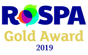 ROSPA Gold Award 2019 logo with colorful overlapping shapes in the letter O.