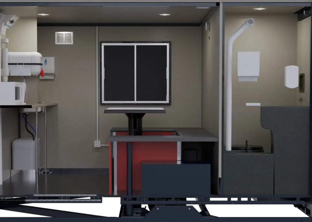 The Armadillo 12 features a compact, modern interior complete with a kitchenette, seating area, and practical utility features.