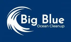 Big Blue Ocean Cleanup logo with a white wave design on a blue background.