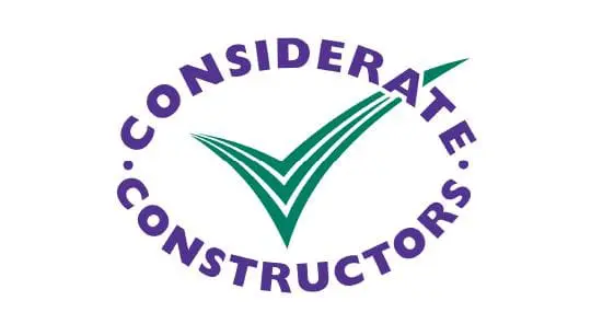 Purple text Considerate Constructors circles a green check mark on a white background.