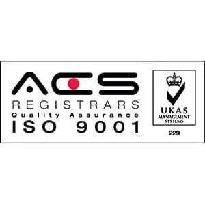 ACS Registrars ISO 9001 certification logo with UKAS Management Systems symbol and crown.
