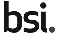 Black lowercase letters bsi with a grey dot after the i on a white background.