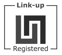 Black and white Link-up Registered logo with interlocking geometric shapes in the center.