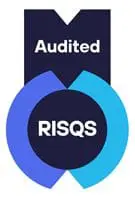 Audited RISQS badge with overlapping blue circles and white text on a dark background.