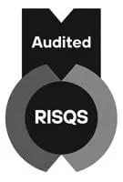 Black and gray badge with the words Audited RISQS in bold white letters.