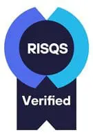 RISQS Verified badge logo with blue and purple circular design and white text on a dark background.
