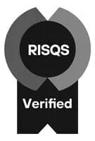Black and gray RISQS Verified badge with circular design and text in the center.