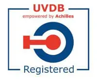 UVDB empowered by Achilles logo with a red and blue circular design and the word Registered below.
