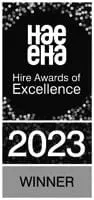 Black and white badge reading Hire Awards of Excellence 2023 Winner with a sparkling border.