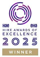 Hire Awards of Excellence 2025 winner logo with purple circular design and gold winner label.