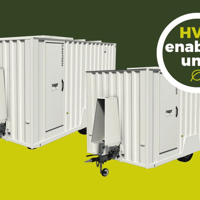 Two white portable units with HVO enabled unit text on a green and yellow background.