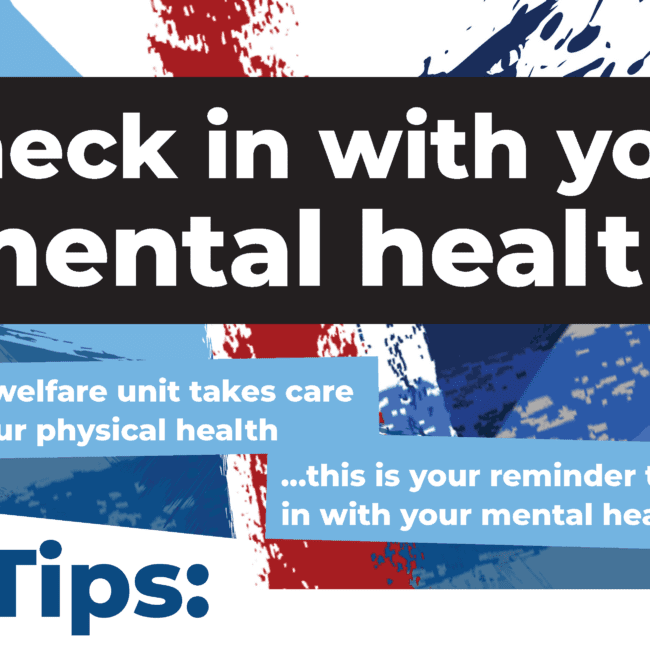 Text reads: Check in with your mental health. 5 tips for checking in with your mental health.