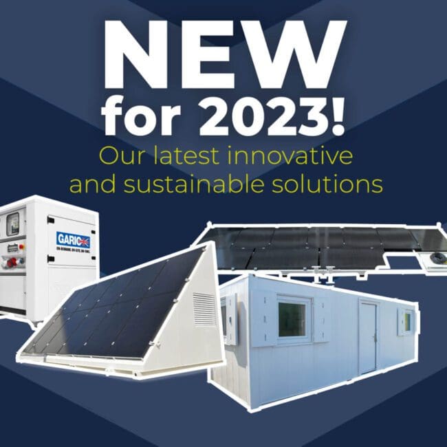 NEW for 2023! Our latest innovative and sustainable solutions. Images of solar panels and equipment.