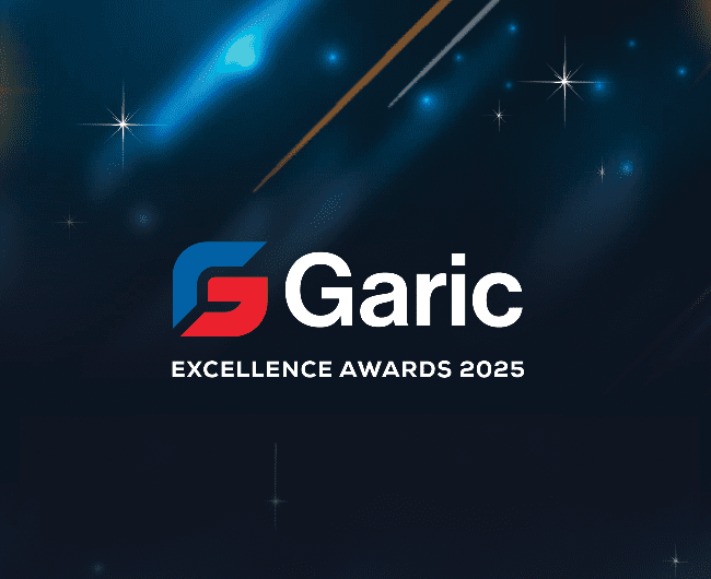 Garic Excellence Awards 2025 logo on a dark, starry background with glowing light streaks.